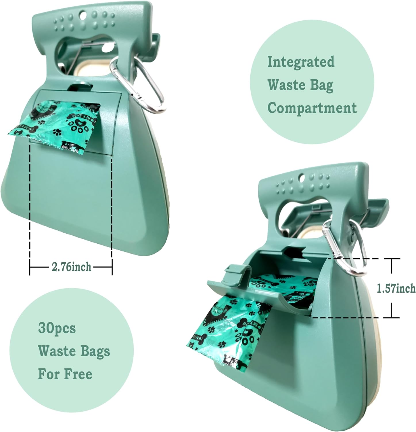 Pooper Scooper for Dog, Large Medium Small Poop Scoop with 30Pcs Bag Attachment, Portable Dogs Waste Hands Free Outdoor Travel Walk Handheld Pickup