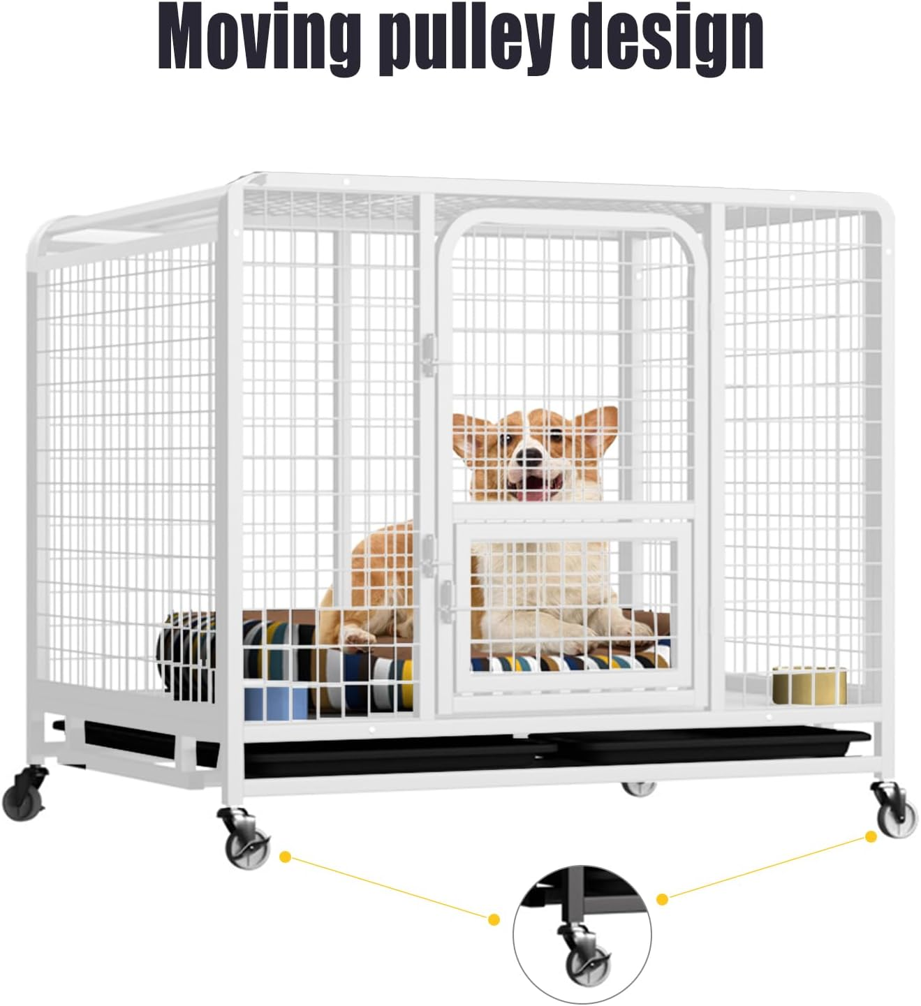36" Dog Cage Crate,Large Kennel Pet Cage with Removable Tray&4 Rollers,Foldable Cat Puppy Metal Cage Playpen (White) image number 5