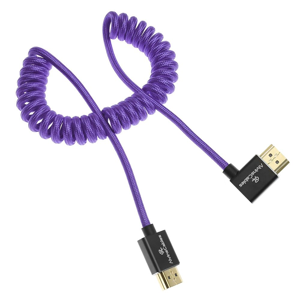 Alvin'S Cables 8K HDMI 2.1 Cable for Atomos Ninja V Monitor,For Sony FS5 Fs7,Bmpcc,For Canon C300 C500 Camera,8K@60Hz 4K@120Hz 48Gbps High-Speed Braided Coiled Cable Left Angle Purple image number 5
