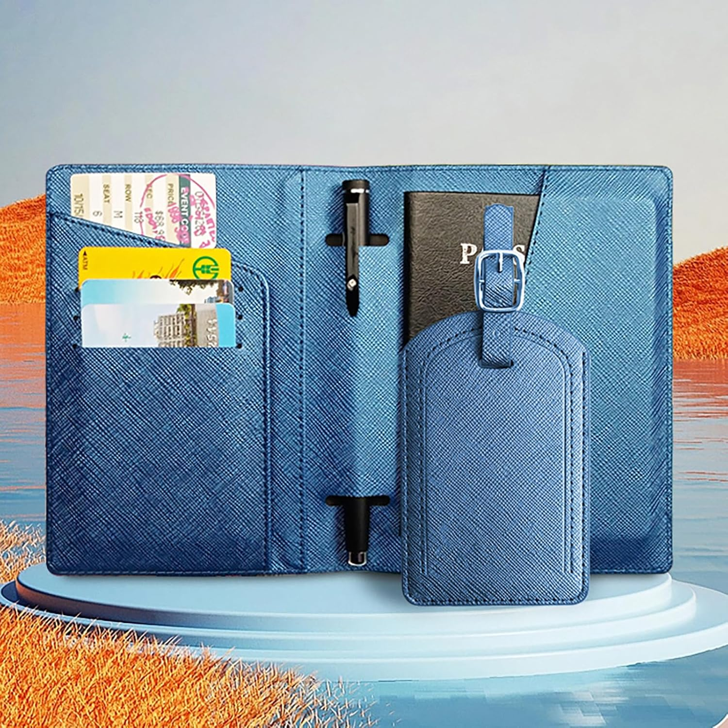 Passport Holder, PU Leather RFID Blocking Passport Wallet with Holder and Zipper Pocket, Travel Accessories for Women & Men Brown image number 4