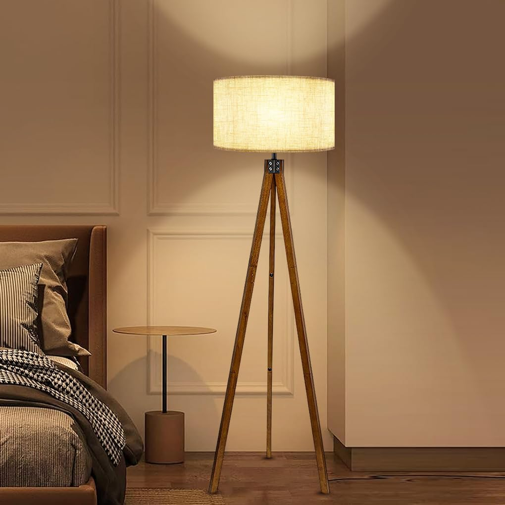 Clora Wood Tripod Floor Lamp Mid Century Standing Lamp Modern Design Studying Light for Living Room, Bedroom, Study Room and Office image number 4