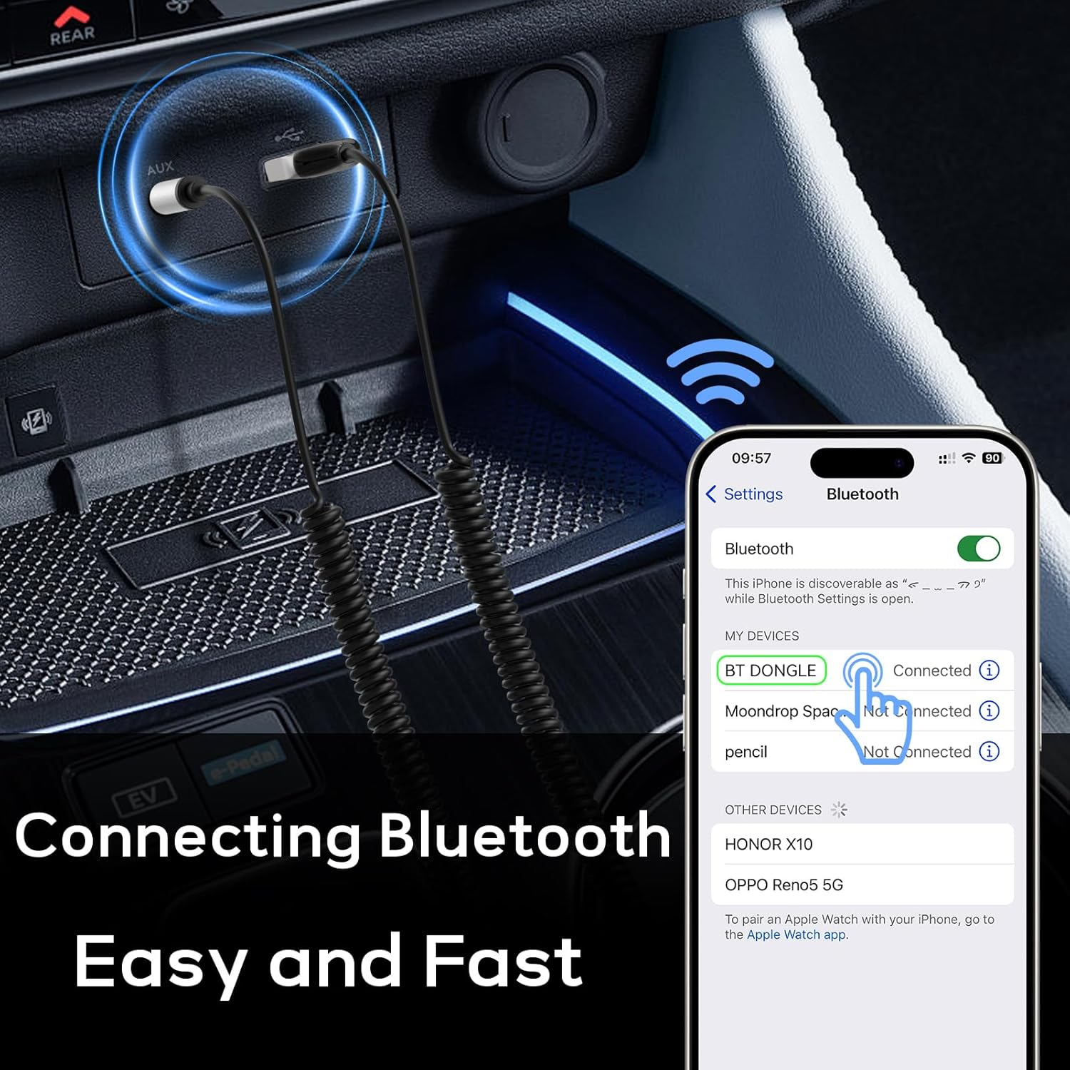 USB Receiver for Bluetooth Car Adapter, Aux to Bluetooth 5.3 Adapter, 3.5Mm AUX BT Transmitter - USB-A Transmitter to 3.5Mm Jack with Microphone Wireless Receiver for Music and Handsfree Calling image number 2