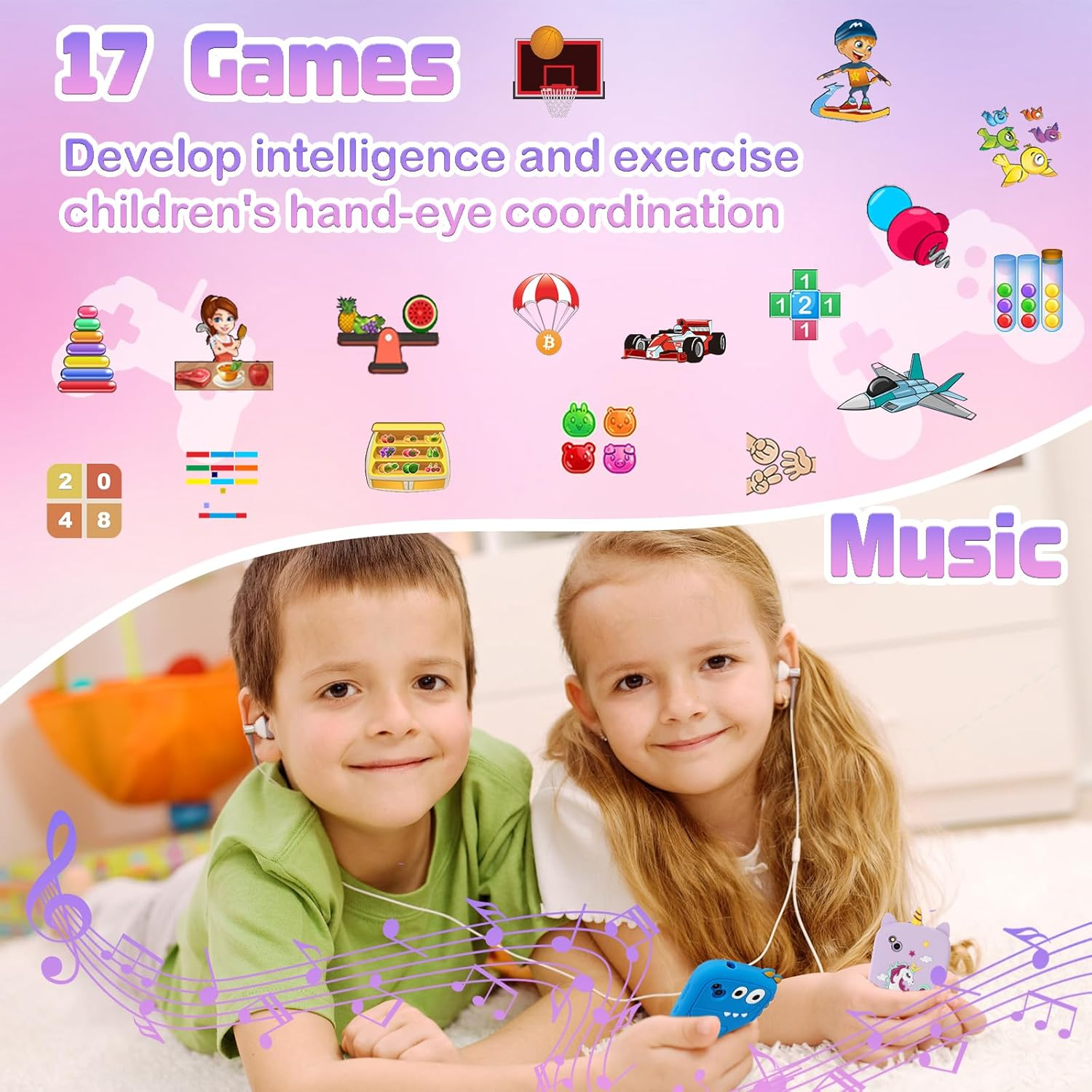 PTHTECHUS&reg; Kids Smart Phone for Girls, Toddler Toys for 3-12, Touchscreen HD Camera Kids Toys Phone with Music Player, Games, Videos, Audiobooks, Christmas Birthday Toy Purple image number 4