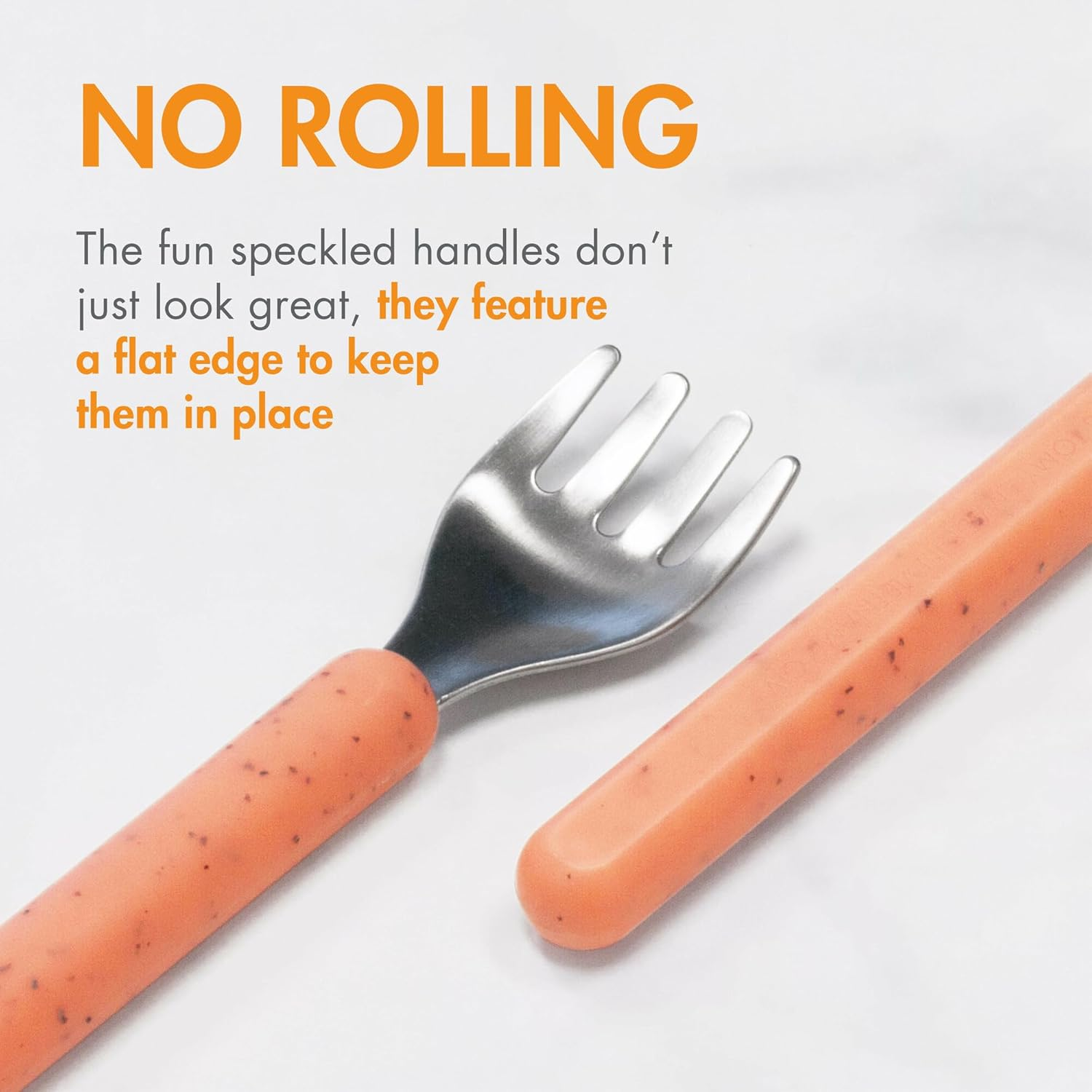 Boon Chow&trade; Toddler Stainless Steel Utensils Spoon and Fork 6-Piece Set, Mint/Orange image number 1