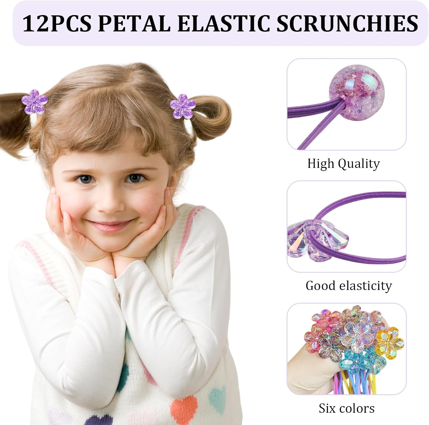 Yeomju Pack of 12 Ball Charm Hair Bobbles for Girls, Colourful Ball Petal Beads, Hair Bobbles with Balls, Shameless Ponytail Holder for Toddlers, Girls image number 4