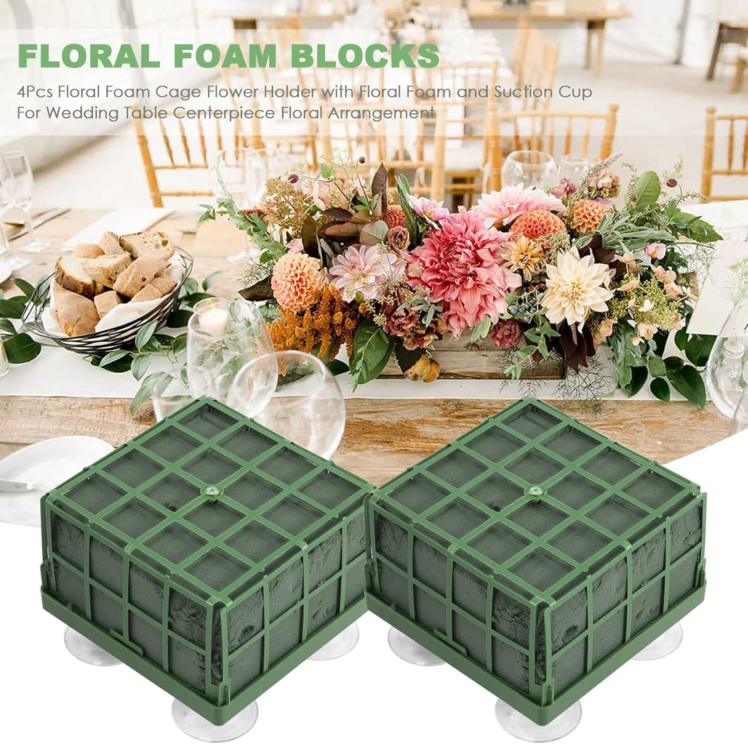 4Pcs Floral Foam Cage Flower Holder with Floral Foam and Suction Cup for Wedding Table Centerpiece Floral Arrangement image number 5