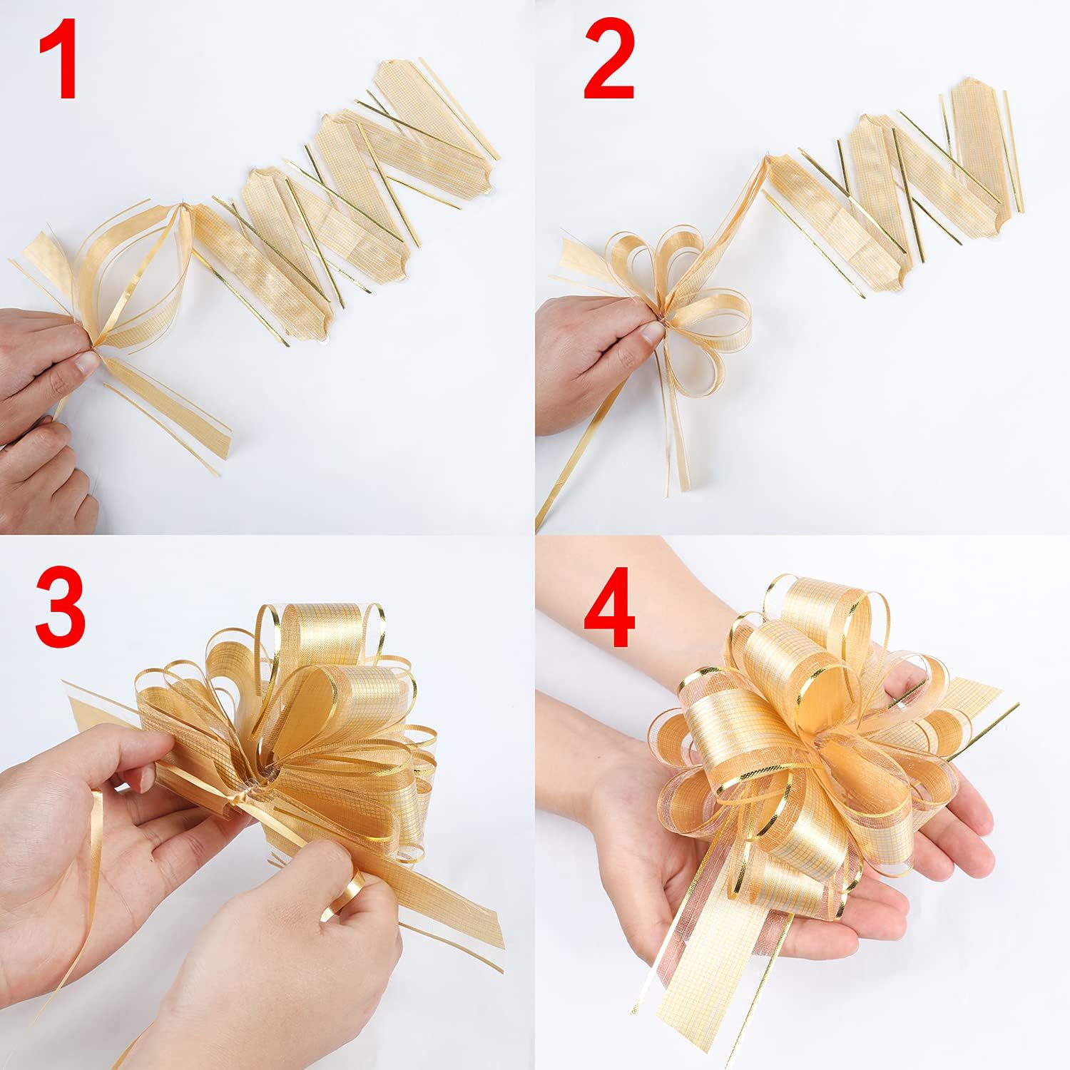 20 PCS Large Pull Bow Gift Wrapping Bows, Pull Bow with Ribbon for Wedding Gift Baskets, Party Gift Wrap Bows, Presents Decorating Bows (Gold) image number 1