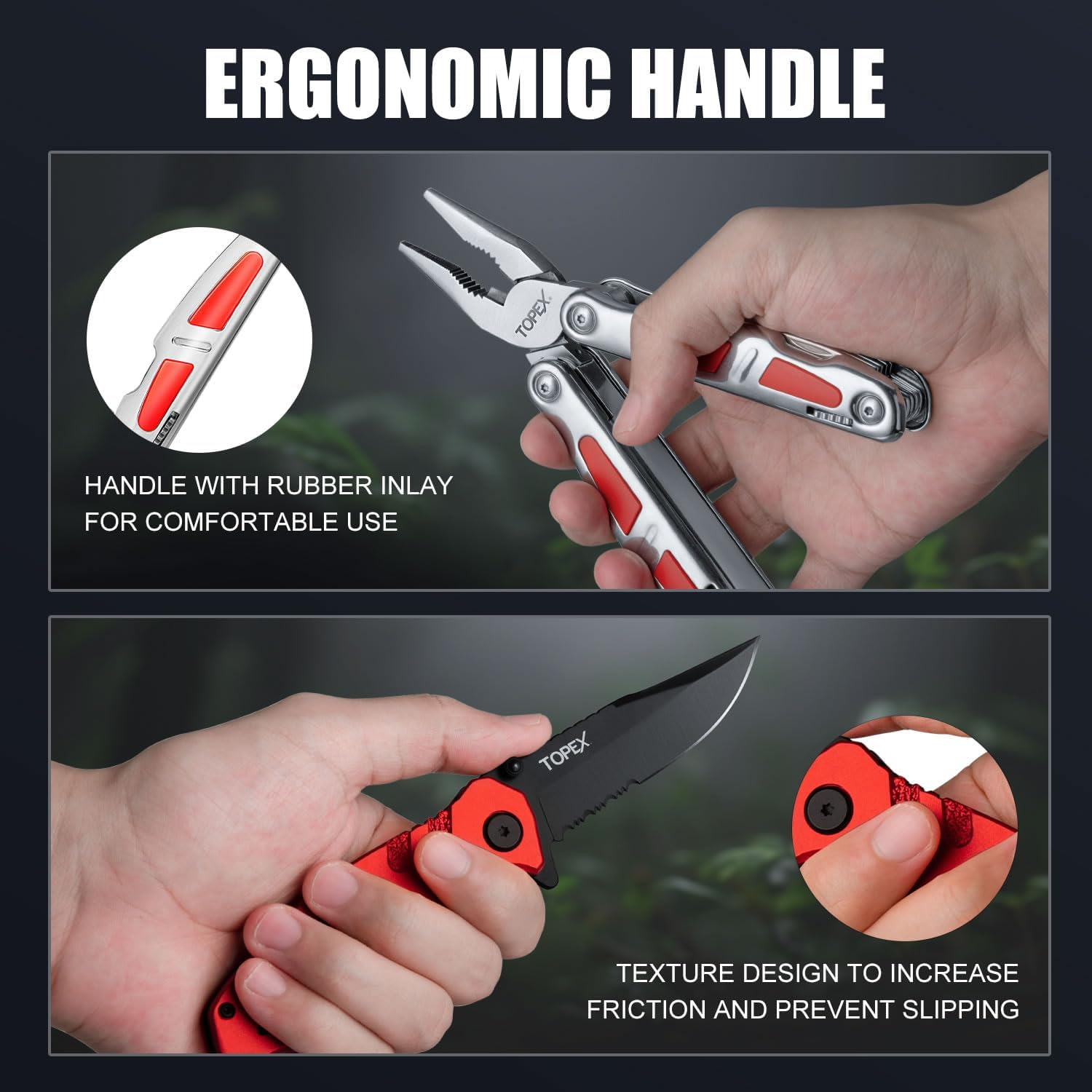 TOPEX 16-In-1 Multitool Pliers & Knife Set Professional Stainless Steel Multi-Function Tool with Safety Locking Folding Knife Pocket Knife for Camping Hiking Survival Fishing image number 5