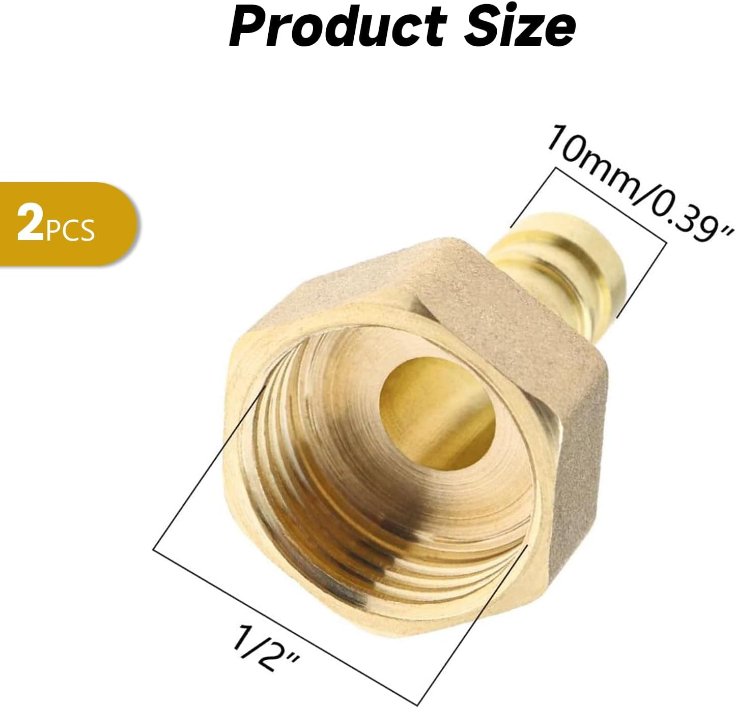 Xlihdzum 2PCS 10Mm to 1/2 Inch BSP Female Thread Barb Brass Fitting Connectors Hose Barbed Joint Adapter Coupler - Female Thread Barb Brass Fitting for Fuel Air Gas Water Oil Air Gas Use