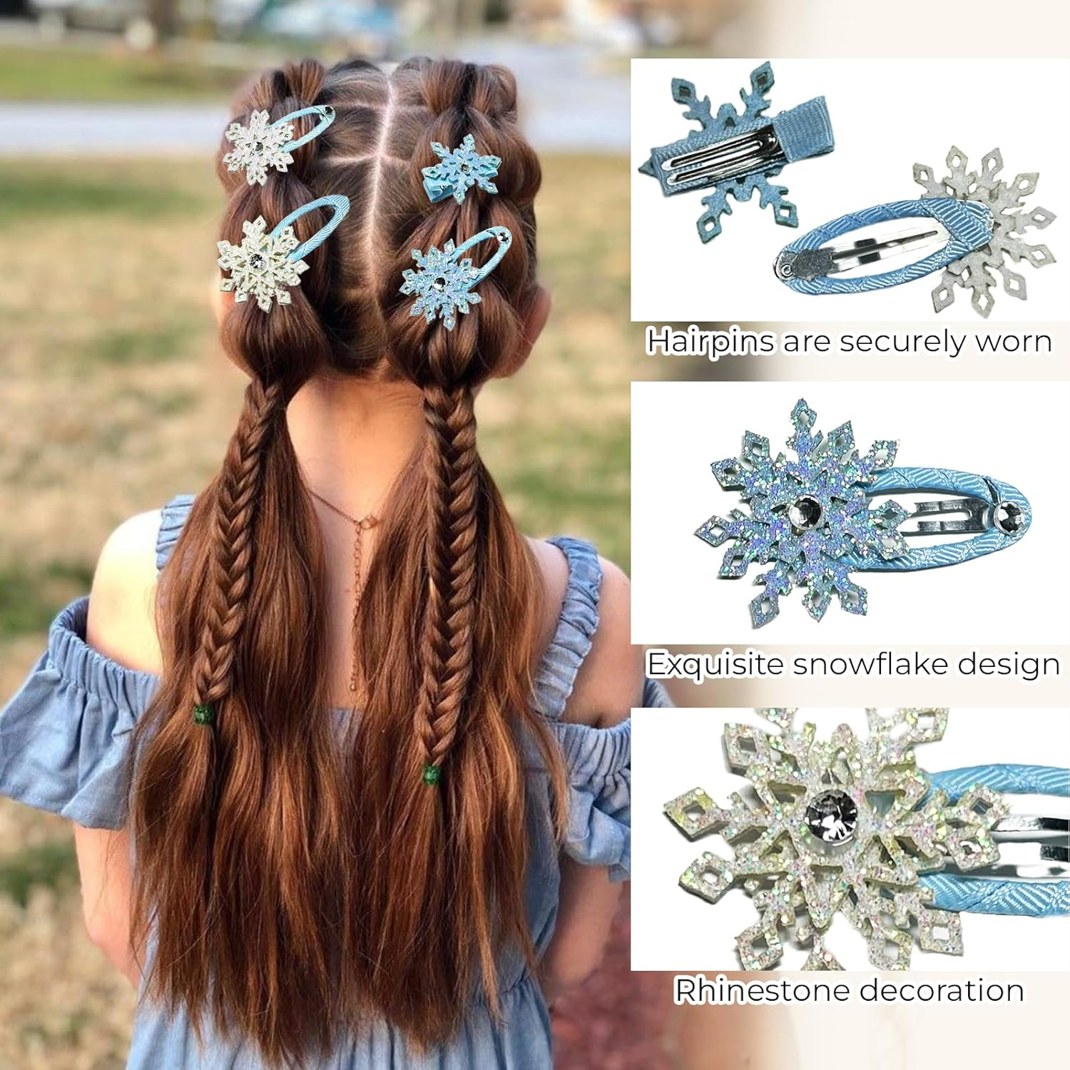 Snowflake Hair Clip Set, 8 Pieces Exquisite Christmas Snowflake Hair Clips, Snowflakes Hair Accessories Hair Clip with Shiny Rhinestones for Women Girls Winter Christmas Party Gift (E) image number 6