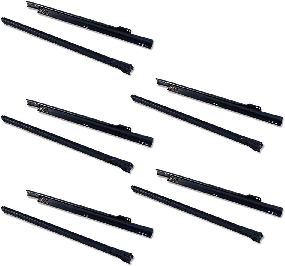 Emuca - Drawer Runners 450Mm (17,7 Inch) with Partial Extension in Black Colour, Set of 5 Sliders for Drawer image number 5