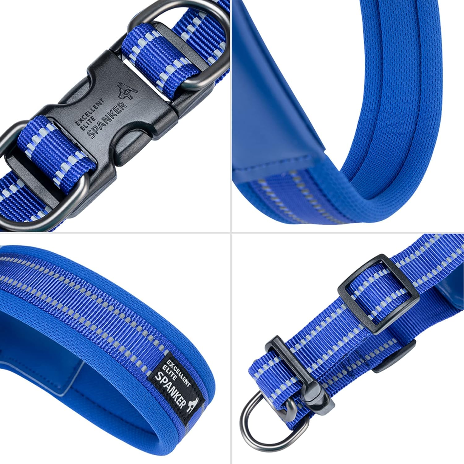 EXCELLENT ELITE SPANKER No Pull Dog Harness Reflective Nylon Vest V-Shaped Soft Padded Adjustable Easy Pet Harness for Medium Large Breeds Dogs Walking Training Black Purple(Blue-M)