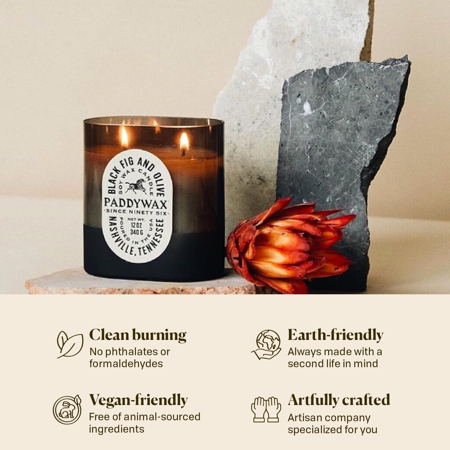 Paddywax Candles Vista Collection Scented Candle, 12-Ounce, Black Fig & Olive, 12 Ounces image number 2