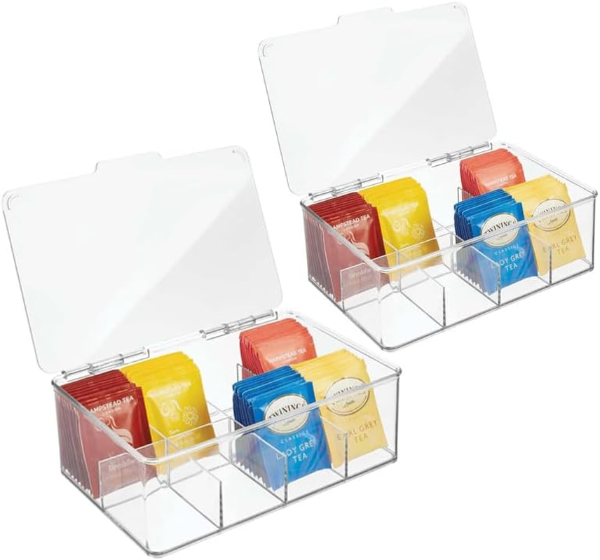 Tea Bag Organizer 2 Pack with Removable Dividers Tea Storage Box 8 Adjustable Compartments 11.1 X 6.37 X 3.7 Inches Clear Acrylic Tea Holder image number 2