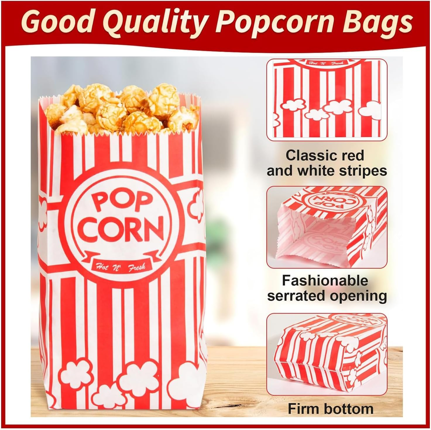 100 Pack Paper Popcorn Bags, 1 Oz, Small Individual Servings, Bulk for Popcorn Machine, Party, Movie Nights, Carnival (100) image number 2
