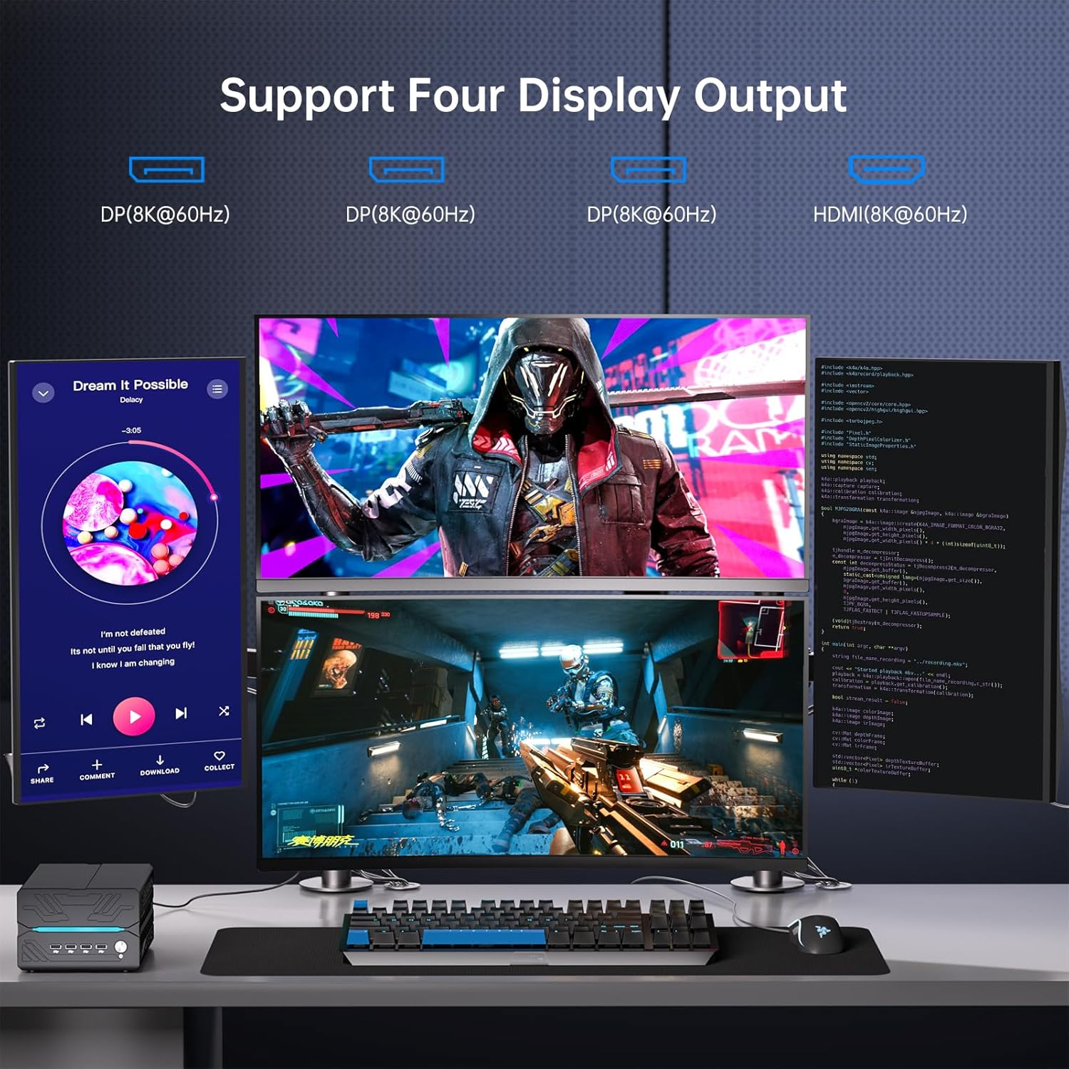 Mini Gaming PC, Desktop Computer I9-14900F 24 Cores Upto 5.8Ghz, 64G DDR5, 2T M.2 PCIE4.0 SSD, Win-11 Pro, Geforce Rtx5060Ti 16G, Four Display, 8K@60Hz Outputs, Dual LAN, Wifi7/Bt5.4 image number 6