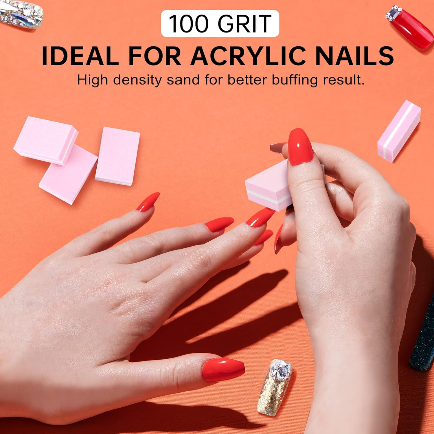 Mini Nail Buffer Blocks, 100/180 Grit Sponge Buffing Sanding Block File Manicure Tools Bulk 50Pcs (Pink) image number 2