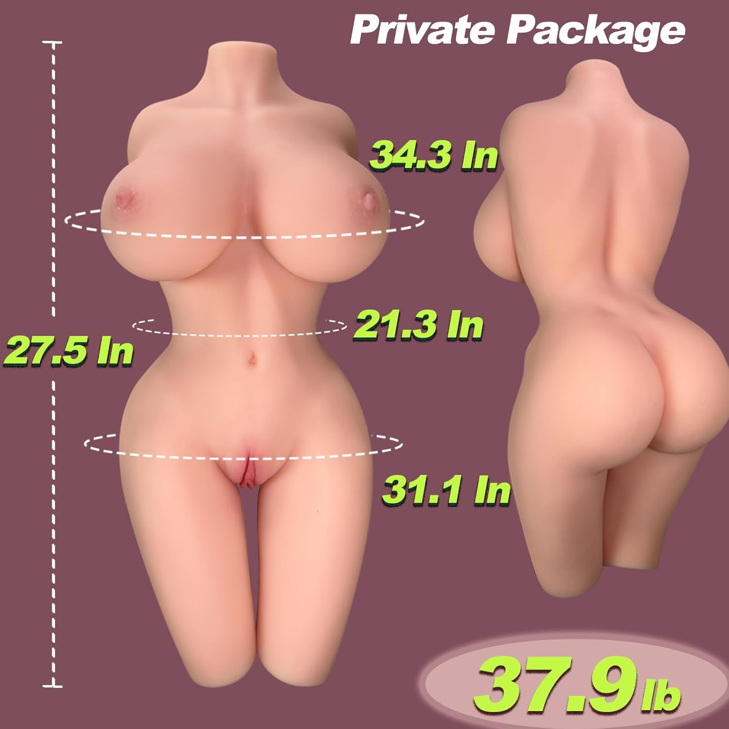 38LB Male Masturbator: 3-In-1 Design (Large Breasts, Tight Butt, Realistic Pussy & Ass). Lifelike Female Torso Doll for Ultimate Orgasm. Realistic, Flexible, Fleshy, Life-Sized image number 6
