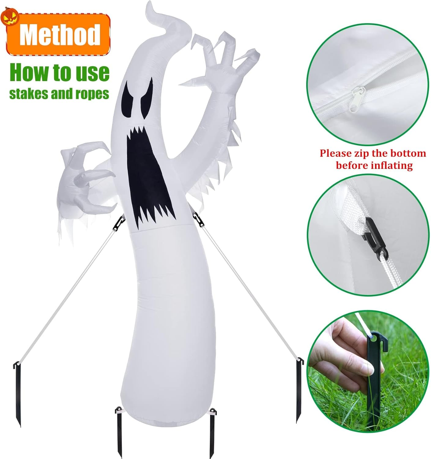 11.8 Feet Halloween Inflatables Ghost Outdoor Decorations, Halloween Blow up Yard Decoration with Colorful Changing Led Lights for Halloween Indoor Outdoor Yard Lawn Garden Party Decor image number 1