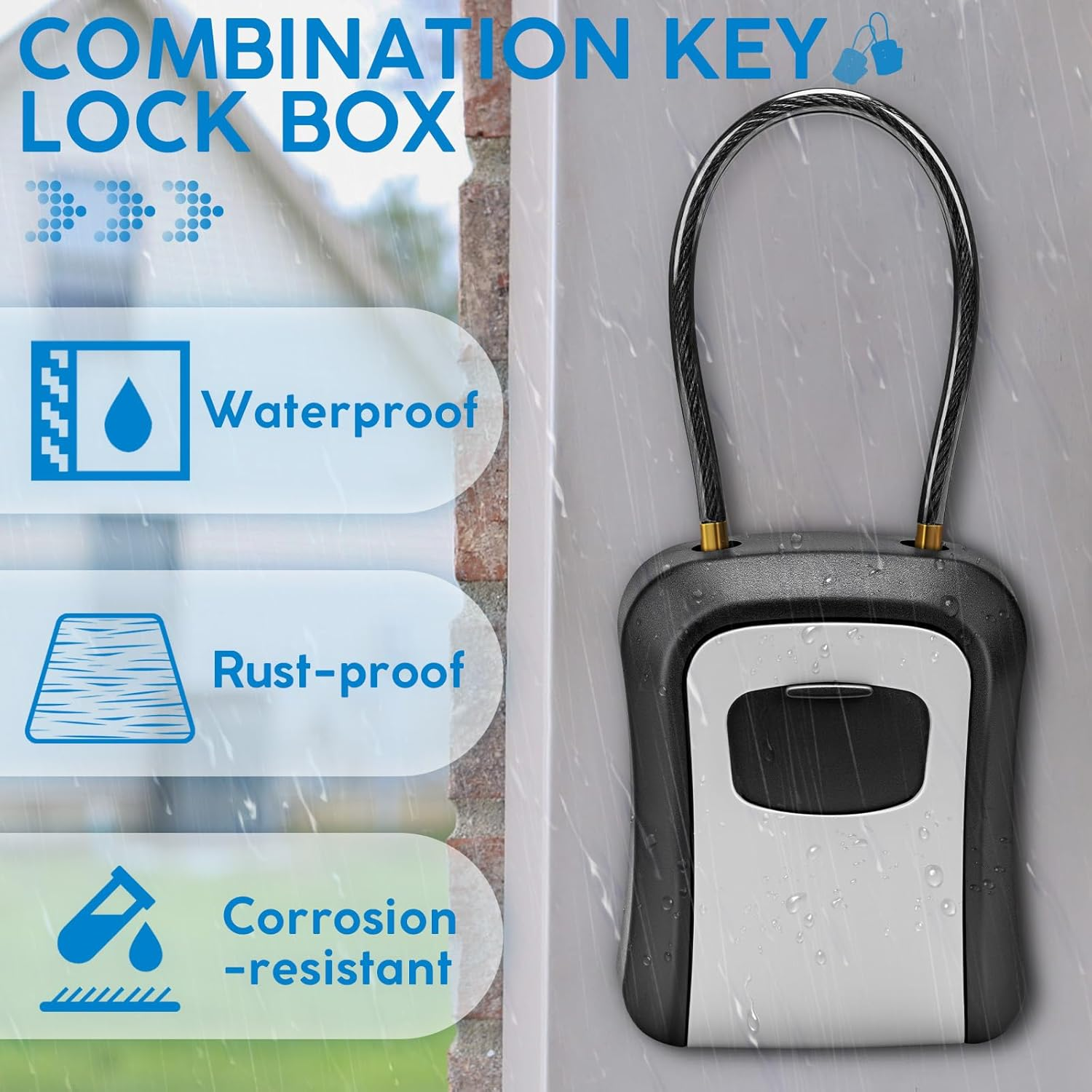 NINEMAX 4-Digit Combination Key Lock Box - Weatherproof Portable Key Safe Lock Box for Outside, Wall Mounted, Ideal for Car & Home image number 5