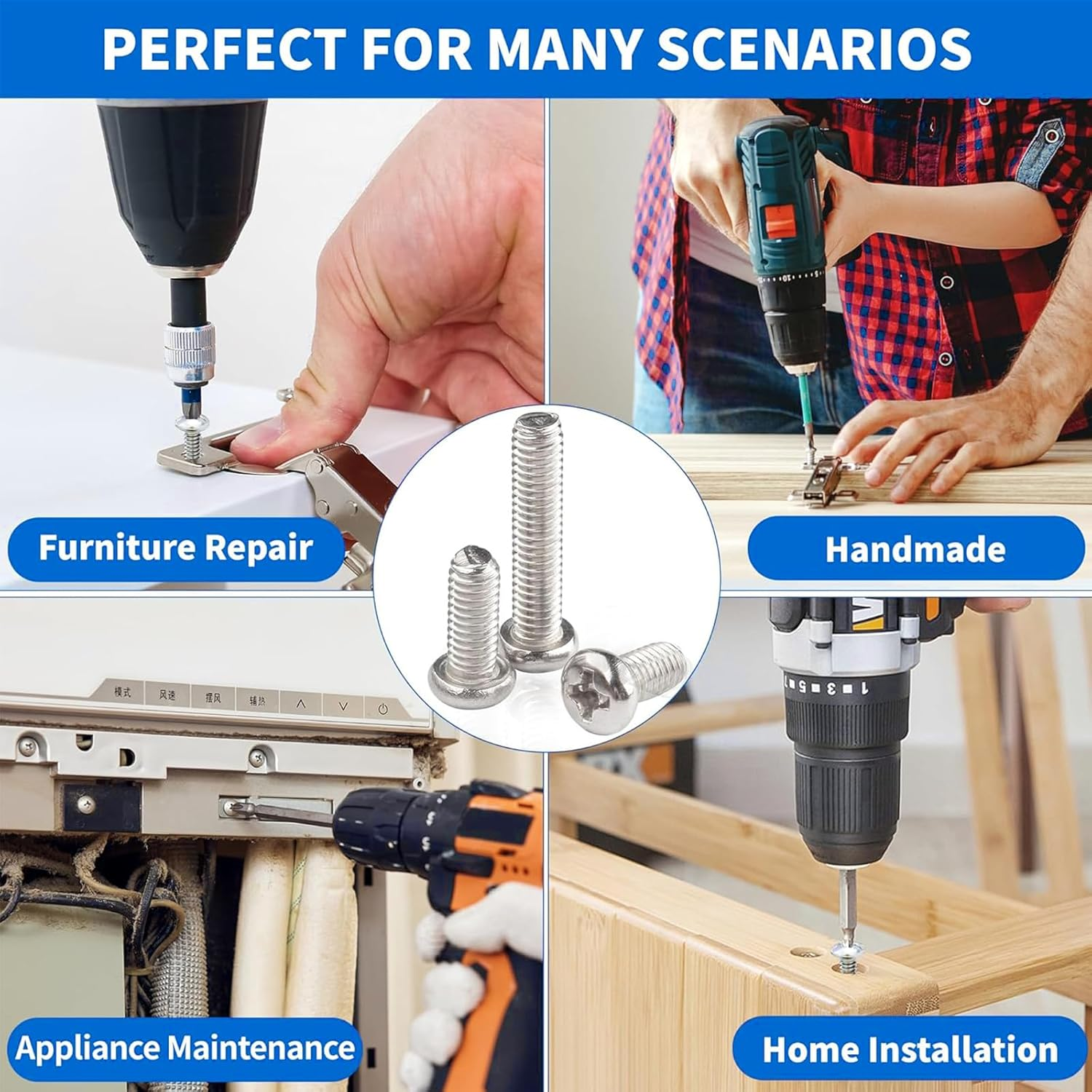 Zalizr 320 PCS M3 Screw Assortment Kit, Stainless Steel Phillips Pan Head Screws with Nuts & Washers, Machine Screws Hardware Set with Storage Box (6/8/12/16/20Mm) image number 6