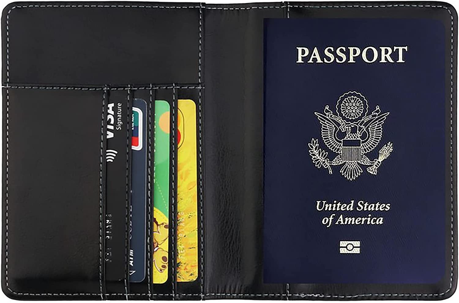Passport Holder Travel Bag Cover Case, Tunghey PU Leather RFID Blocking Travelling Wallet Holder ID Credit Business Cards Cover Case for Boarding Passes (Blue) image number 3