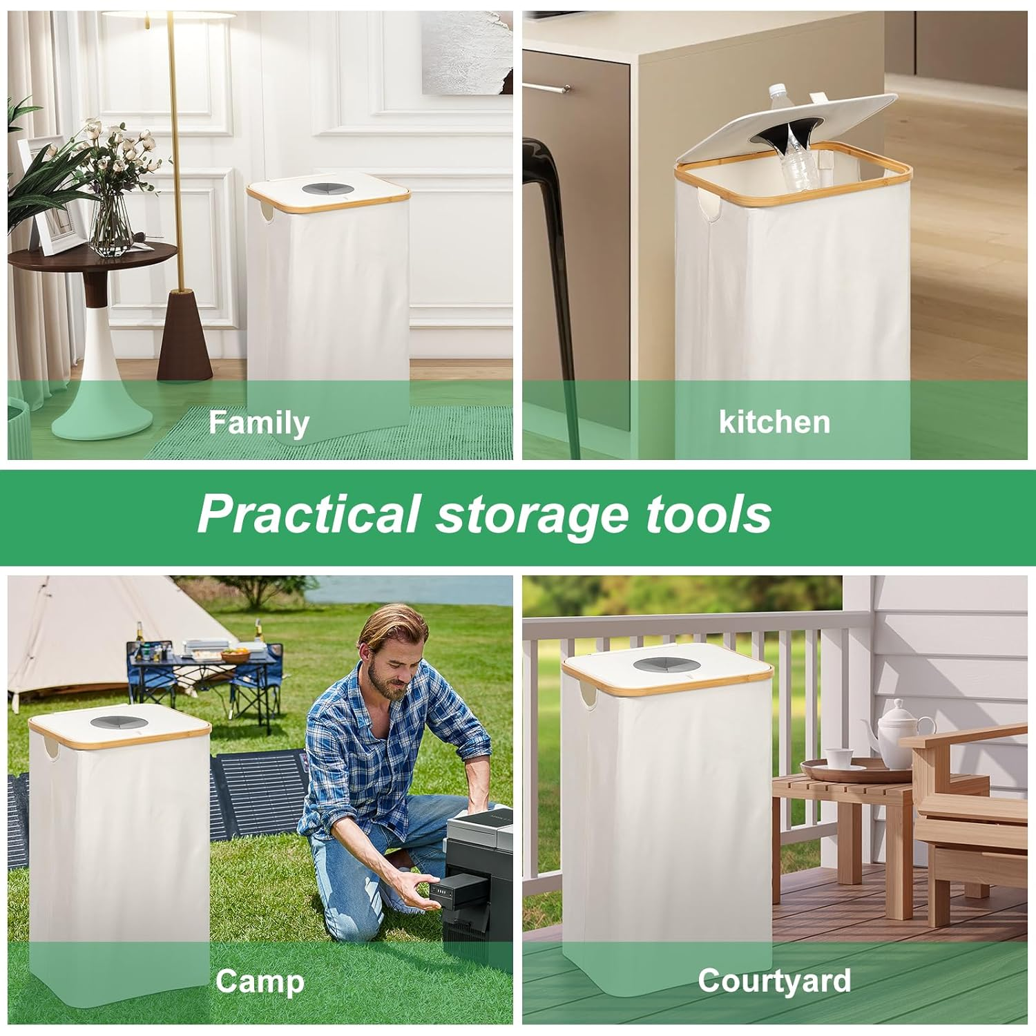 110L Recycling Bin with Lid, Kitchen Recycling Bin with Reusable Inner Bag, Large Capacity Recycle Bin, Foldable Recycling Storage Container, Removable Recycle Bottle Bin for Bottle Jar Glass(White) image number 5