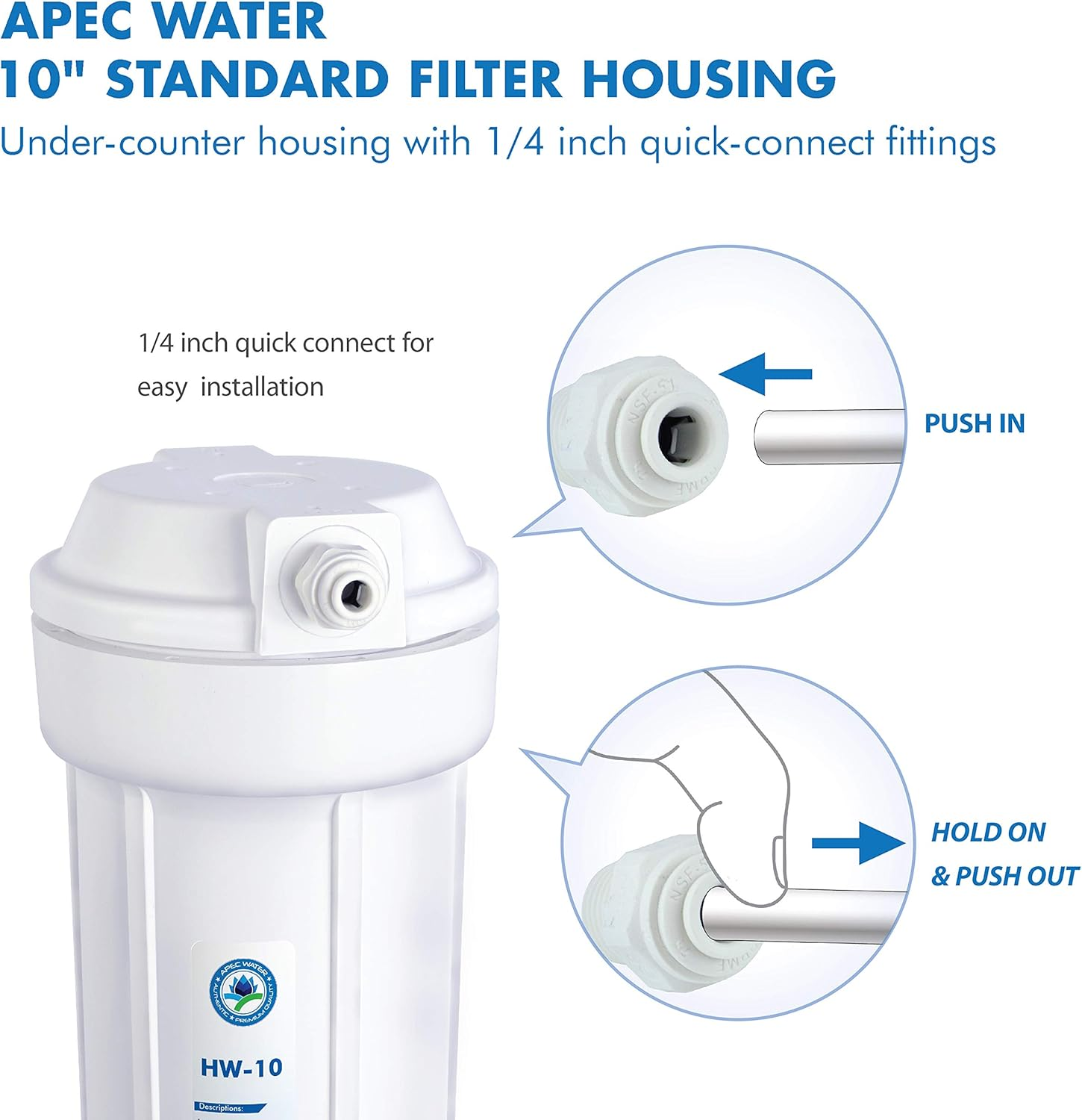 APEC Water Systems HW-10 10" White Standard Filter Housing with 1/4" John Guest Fittings image number 2