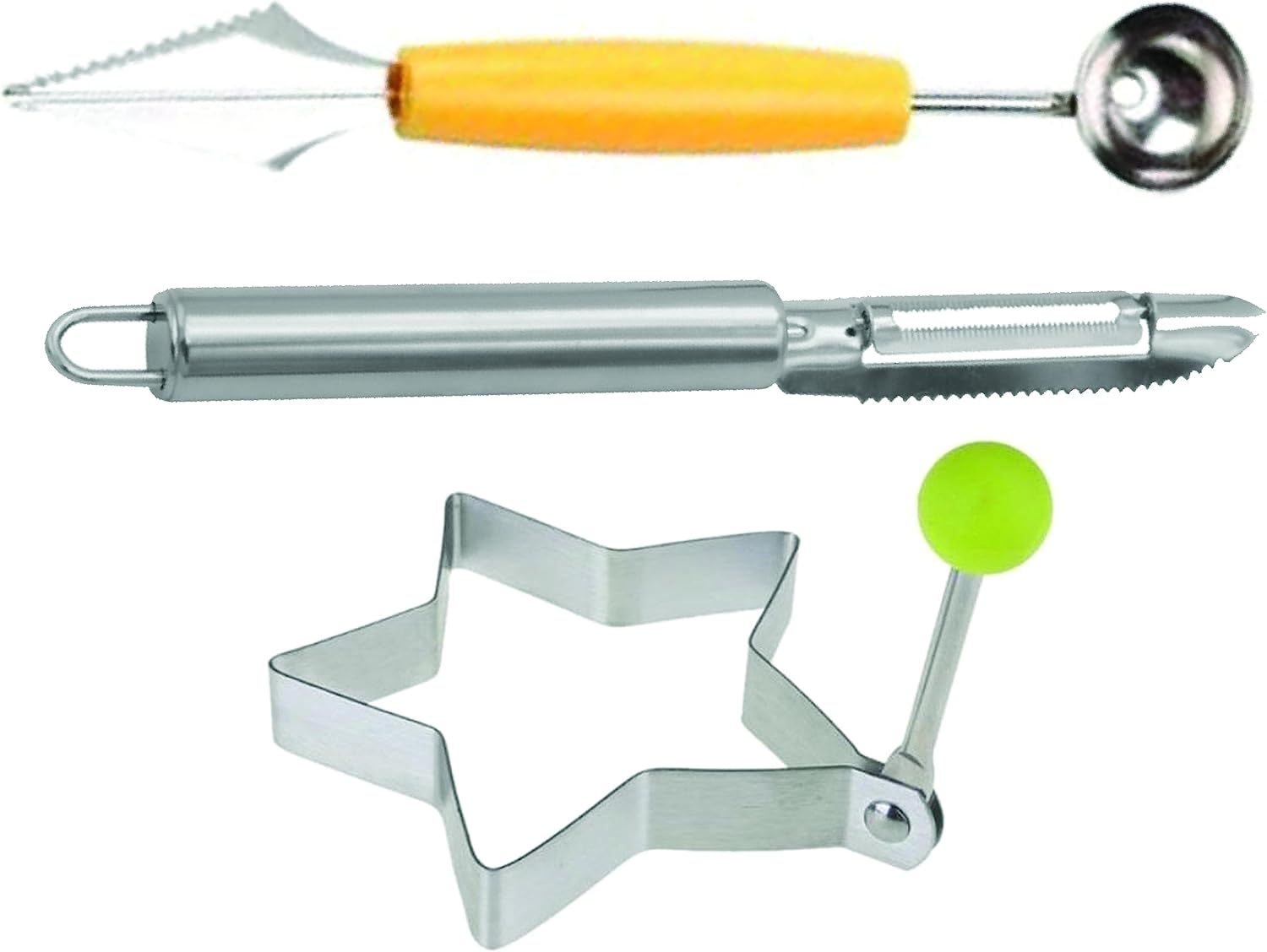 PARENCE. - 3 Piece Kitchen Set - 1 Peeler + 1 Sculpture Knife + 1 Star Mushroom/Fruit and Vegetables (Ecome- and Sculpting Knife), Pancakes and Eggs (Unusual Star Shape) image number 1