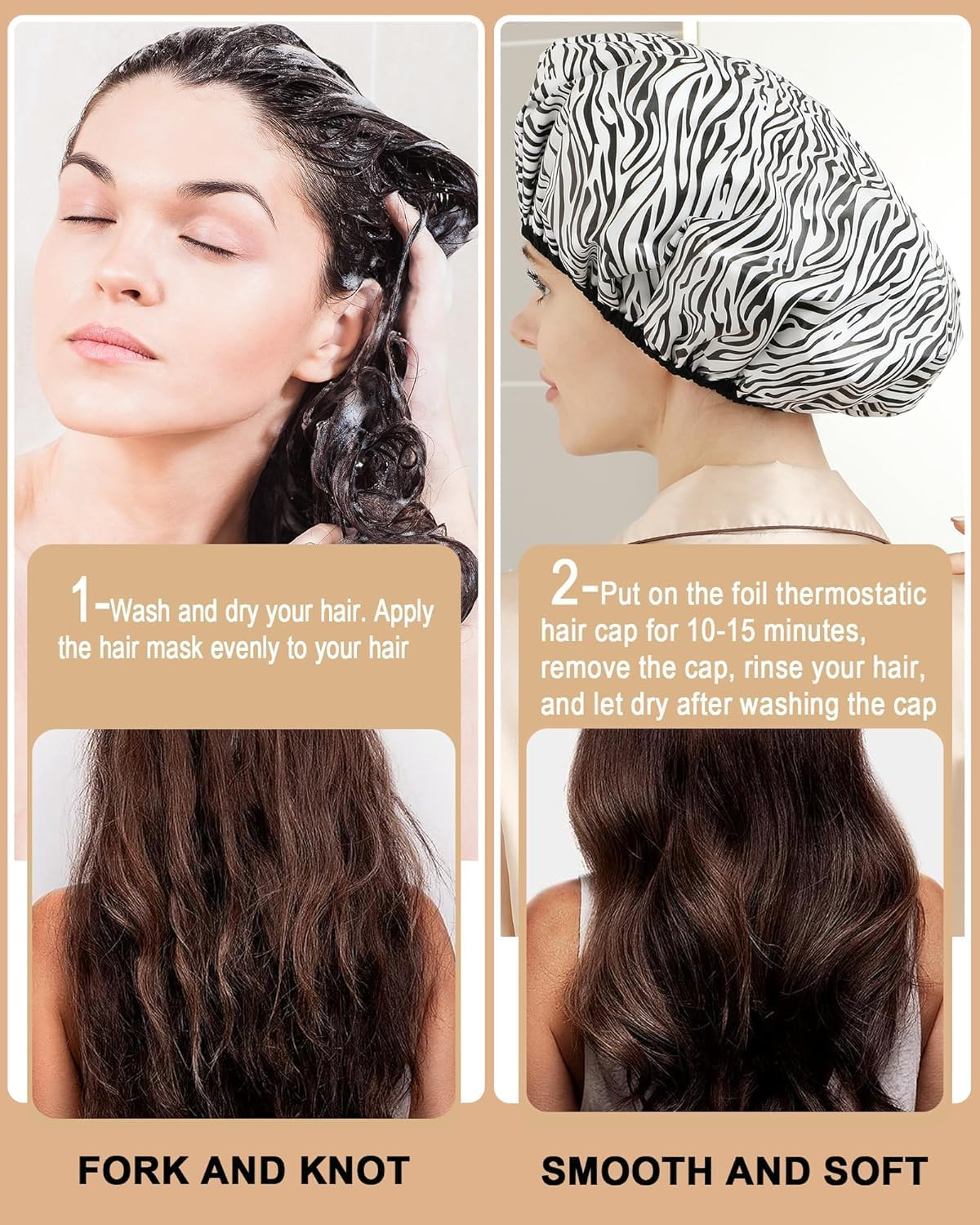 2 Pieces Shower Cap Heat Cap for Deep Conditioning, Conditioning Cap Made of Aluminum Foil for Home and Salon Use, Hair Dyeing and Hot Oil Treatment Tools (Black White Stripes) image number 1