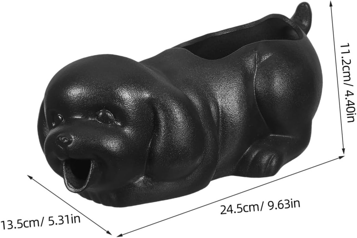 Ceramic Puppy Fountain Spitter Garden Waterfall Jar for Outdoor Patio Decor with Planter for Fish Tank Micro Landscape - Khaki image number 4