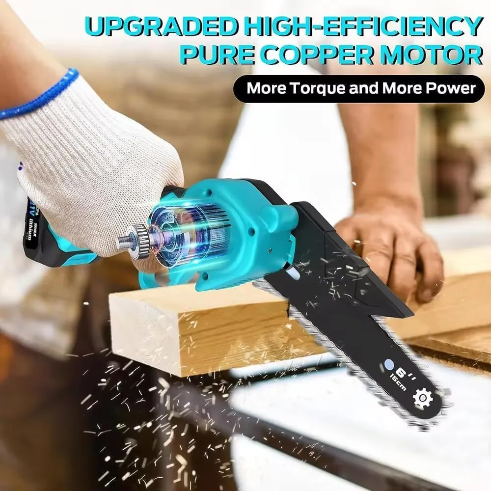 Cordless Mini Chainsaw, 8 Inch Brushless Electric Chainsaw with 2 Chains & 1 Guide Plates, 2 X 4.0Ah Battery Powerd Portable Chainsaw, Using for Wood Cutting, Garden Pruning image number 3