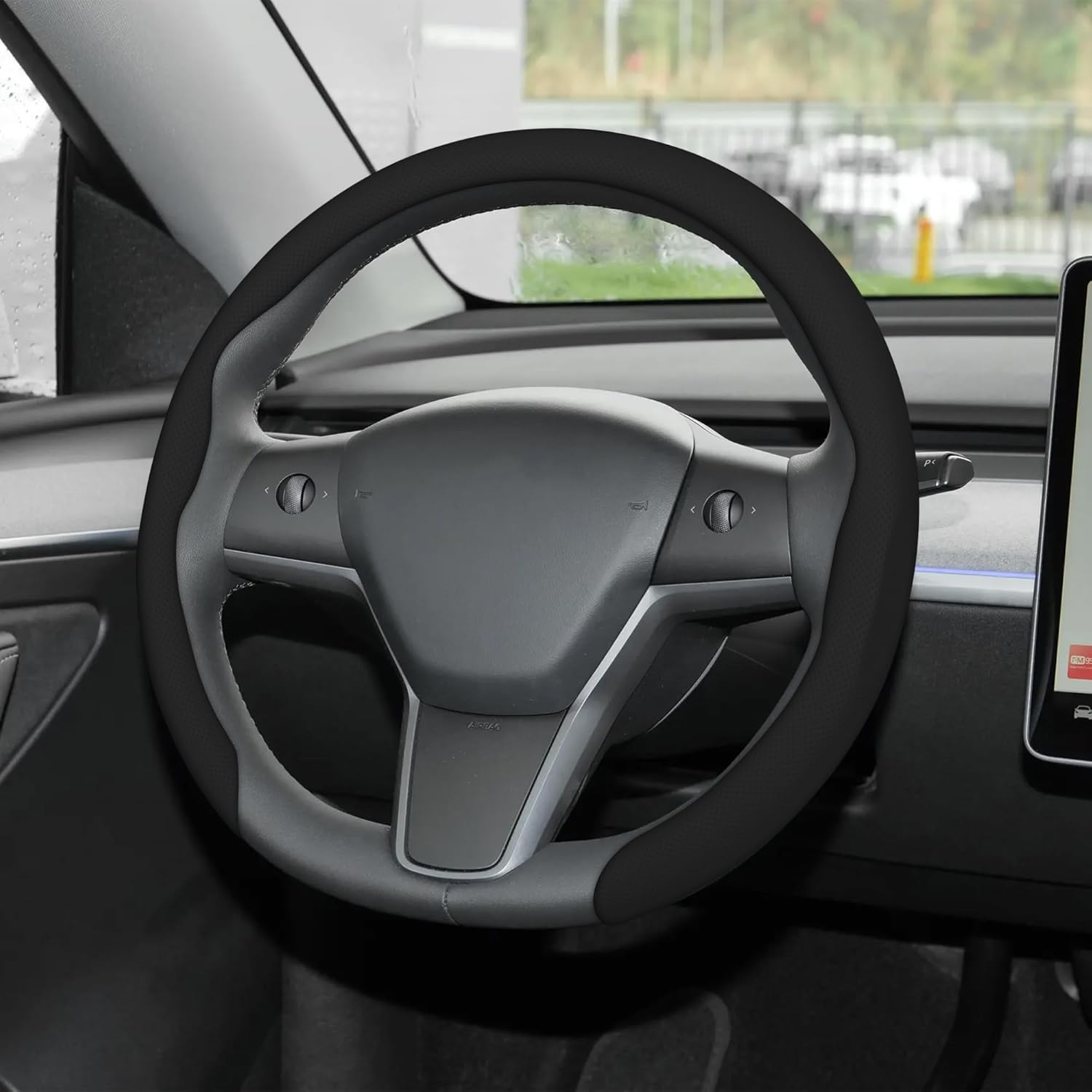 Frani Nappa Leather Steering Wheel Cover, Universal 15 Inch Premium Non-Slip Steering Wheel Cover Black