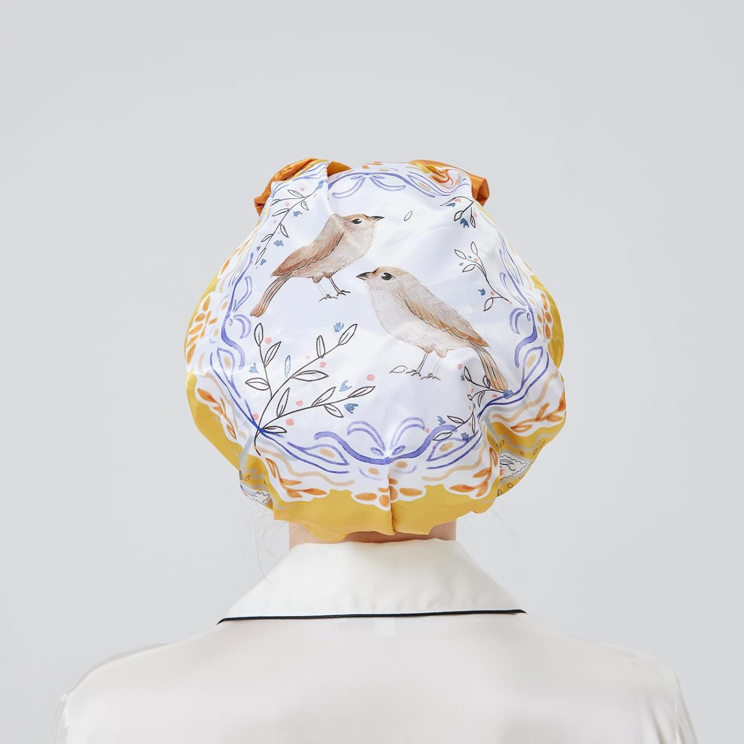 LONGDON HOMEONE EVA Plastic Large Shower Cap,Bowknot Shower Caps for Women Reusable Waterproof,Satin Bonnet,1 Pack. (Cat)