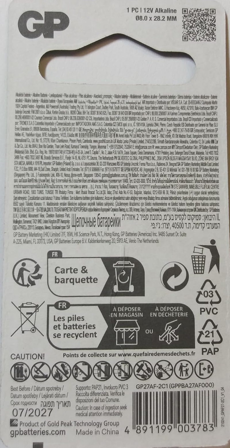 GP 27A A27 L828 12V Alkaline Battery image number 5