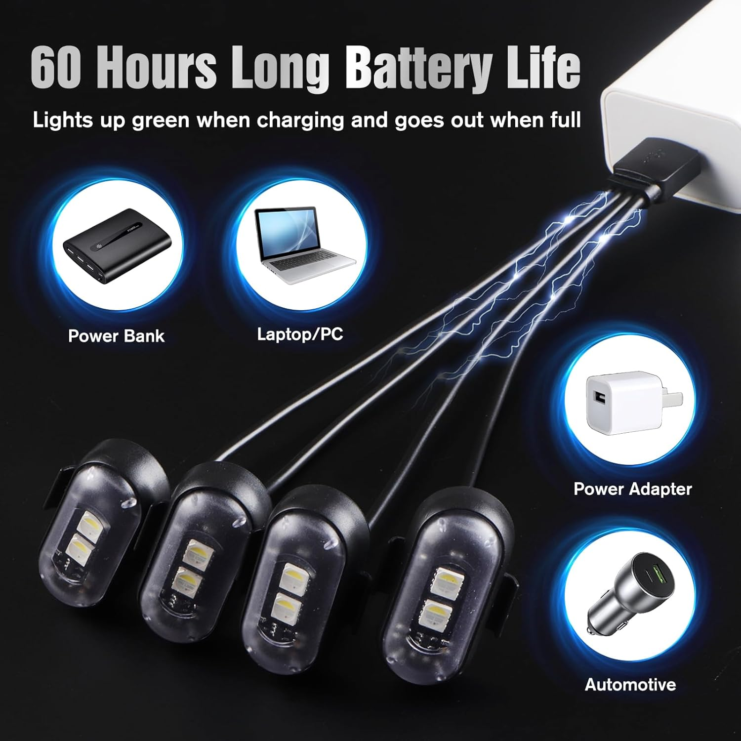 Kaidengzhe Wireless LED Strobe Lights with Remote Control, 8 Colors USB Rechargeable Anti-Collision Warning Light, High Brightness Flashing Light for Car Drone Truck Motorcycle Aircraft Bike, 4PCS image number 6