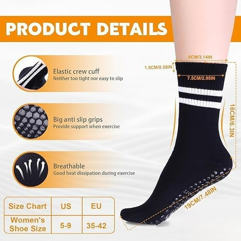 Yoga Pilates Socks with Grips for Women, Non Slip Grips Cotton Socks image number 4