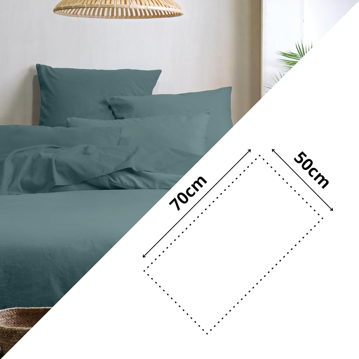 STOF - Pillowcase - Size 50 X 70 Cm - 100% Organic Cotton - Quality - Oeko-Tex Certified - Eucalyptus Colour - Horizon Model - Bed Linen for Home - Soft and Comfortable image number 3