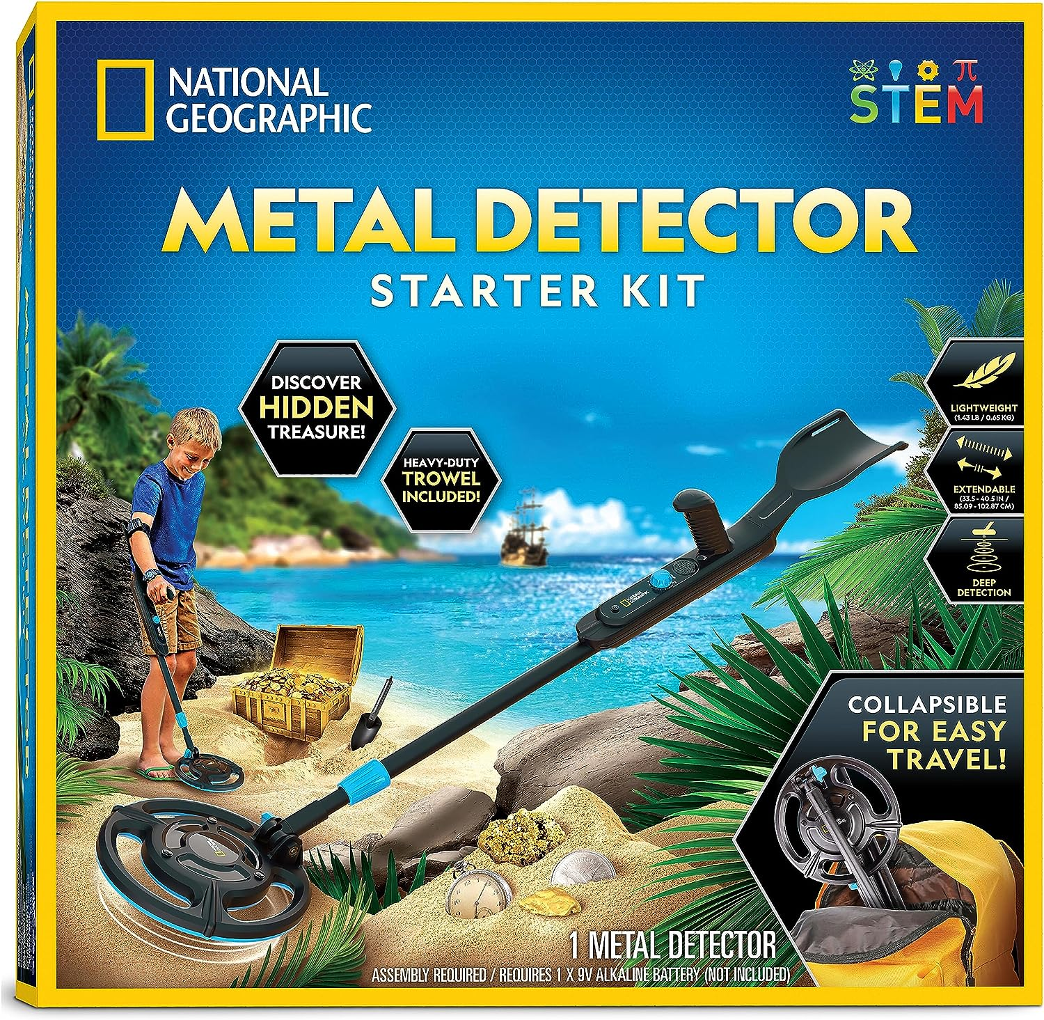 National Geographic Starter Metal Detector Kit - Blue Marble Kids Detector with Waterproof Coil & Trowel, Lightweight, Beach Detector image number 1