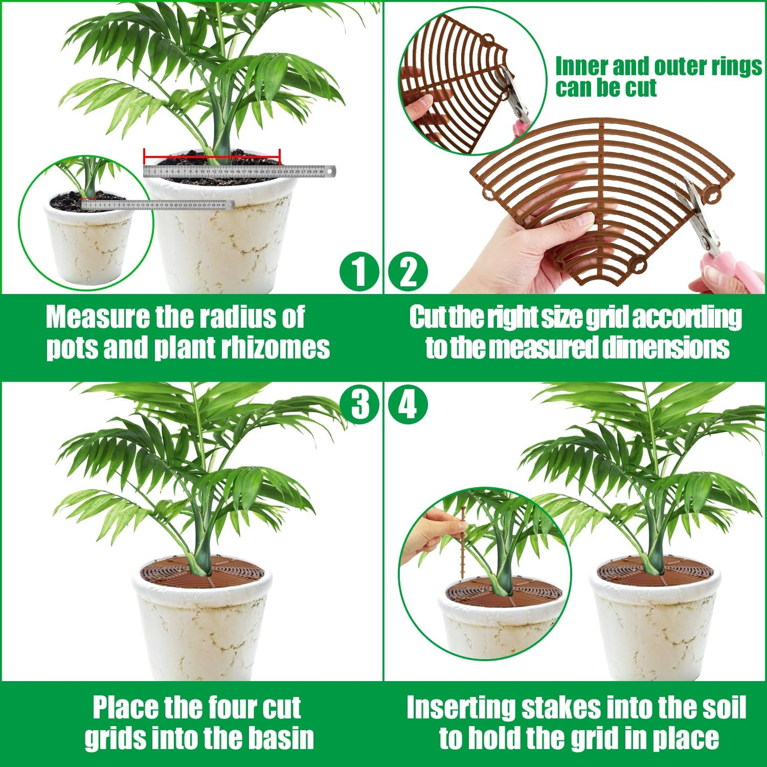 4 Pcs Plant Pot Grid,20.5 Inch 11.8 Inch Soil Protector Covers Cuttable Flower Pot Grid,Cat Digging Stopper Baby Safety Plant Pot Cover with Stakes for Indoor Outdoor image number 1