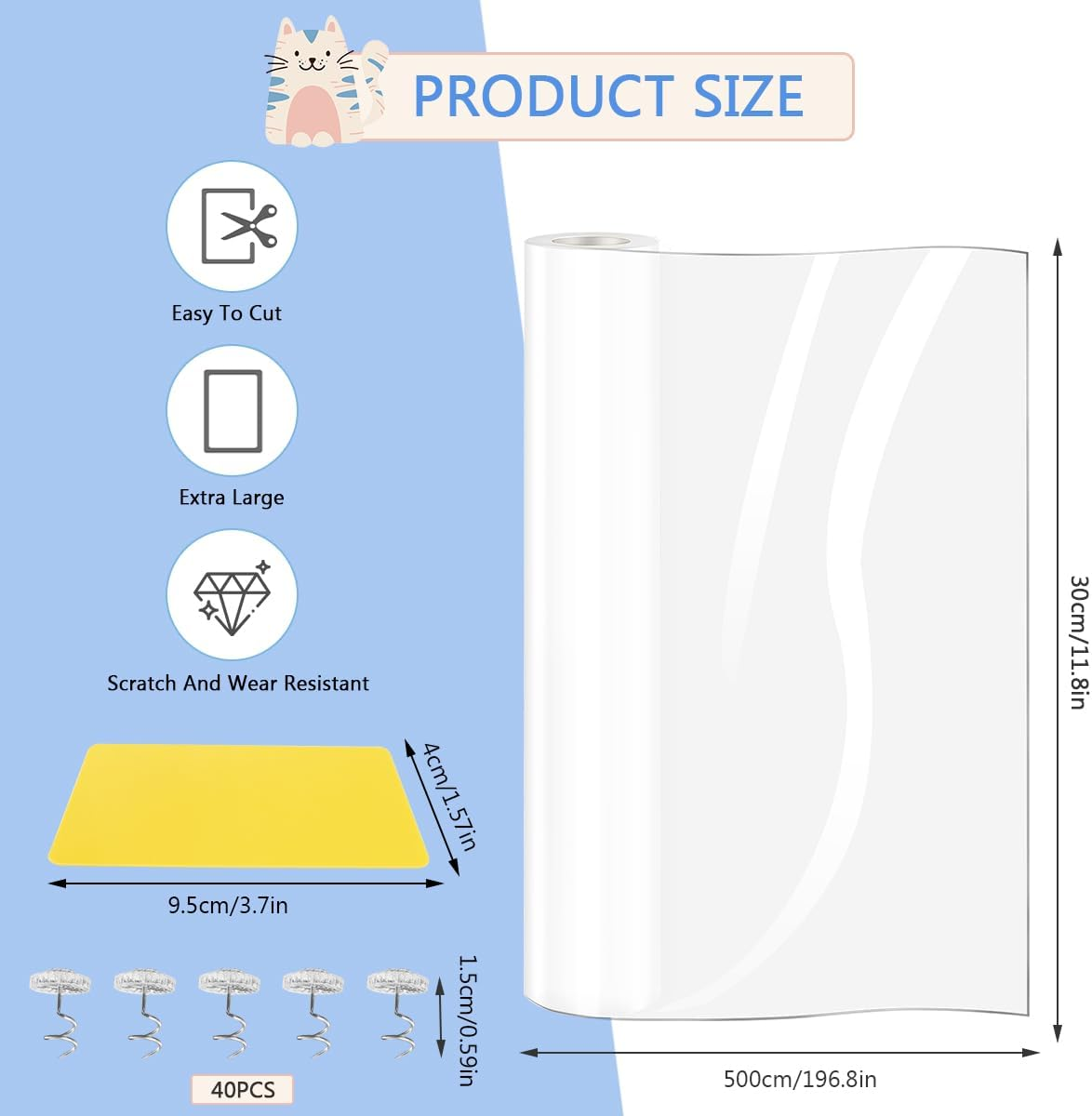 Sofa Cat Protector 30Cm X 5M Cat Scratch Protector for Cat Sofa Transparent Scratch Protector Sofa Carpet image number 5