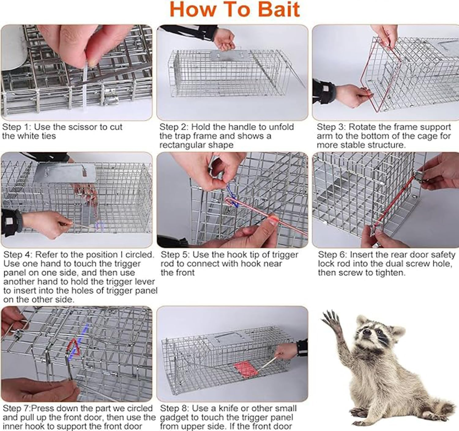 Live Animal Trap Humane Cat Trap Catch Forfor Catching Small Animals like Raccoons, Beavers, Groundhogs, Foxes, Armadillos, Cats, Rabbits, Skunks, Possums. Humane Catch - and - Release. image number 6