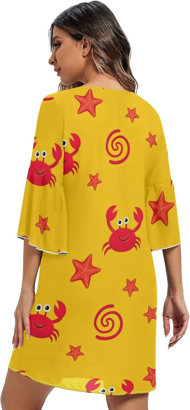 Cute Red Cartoon Crabs V Neck Dress Printed Maternity Dress Party image number 3