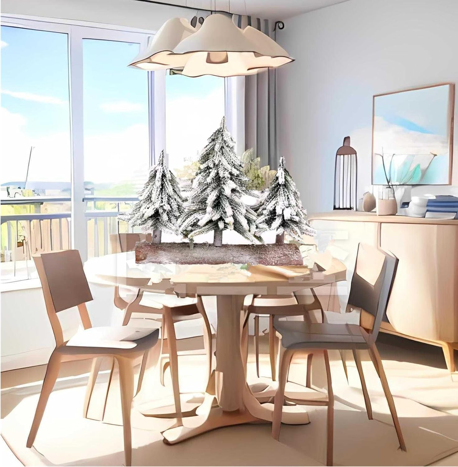Alfyng Mini Tabletop Christmas Tree, 3 Pcs Connected Artificial Snow Frost Flocked Xmas Tree, 10.6Inch Miniature Pine Desktop Christmas Xmas Tree with Wooden Base for Dining Table Home Christmas D&eacute;cor image number 4