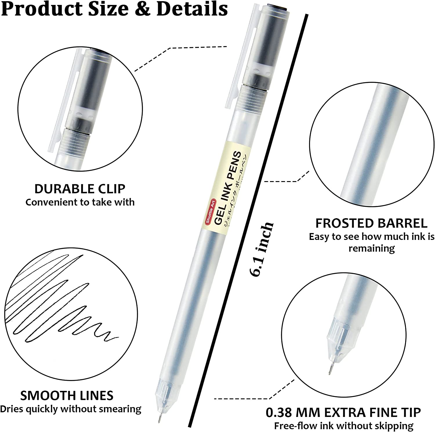 Gel Ink Ball Point Pens, Shuttle Art 15 Pack Japanese Style Black Gel Ink Pen Set, 0.38Mm for Home, School and Office image number 4