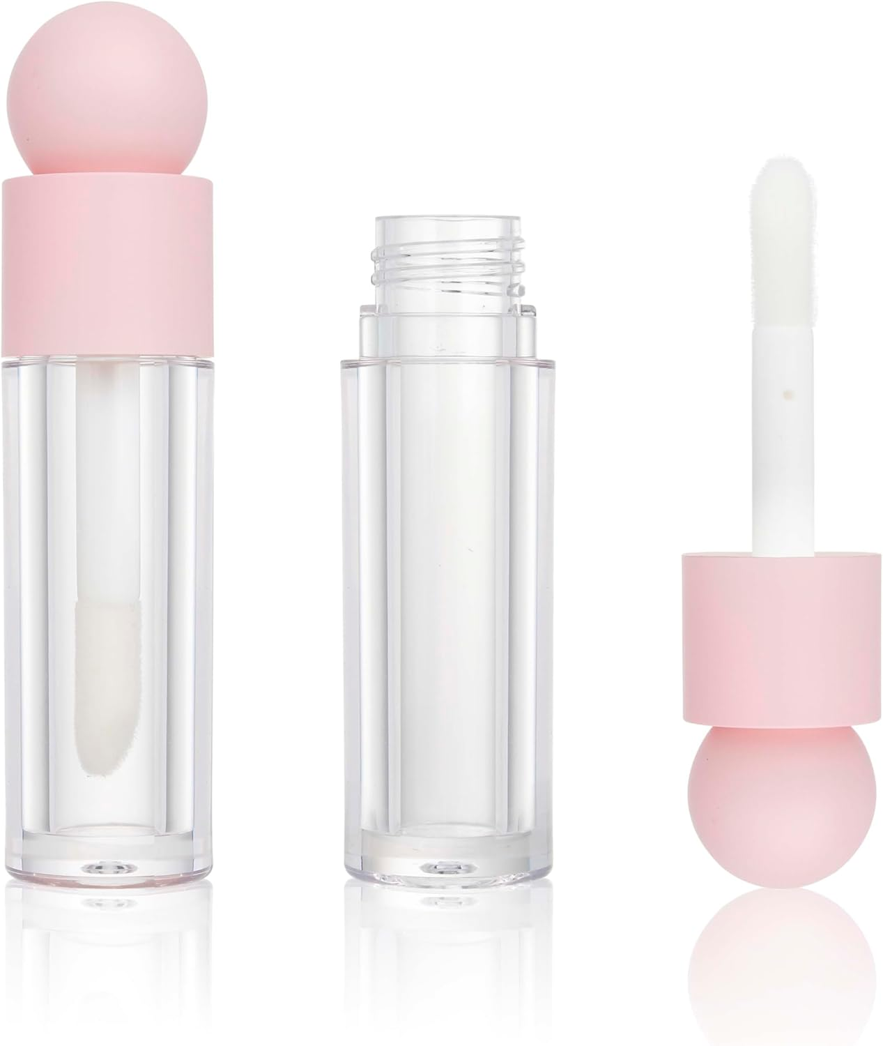 COSIDEA 30Pcs Empty 5Ml Pink Lip Gloss Tubes with Big Wand Large Deo Foot Brush Lipgloss Tube Container with Ball Shape Cap