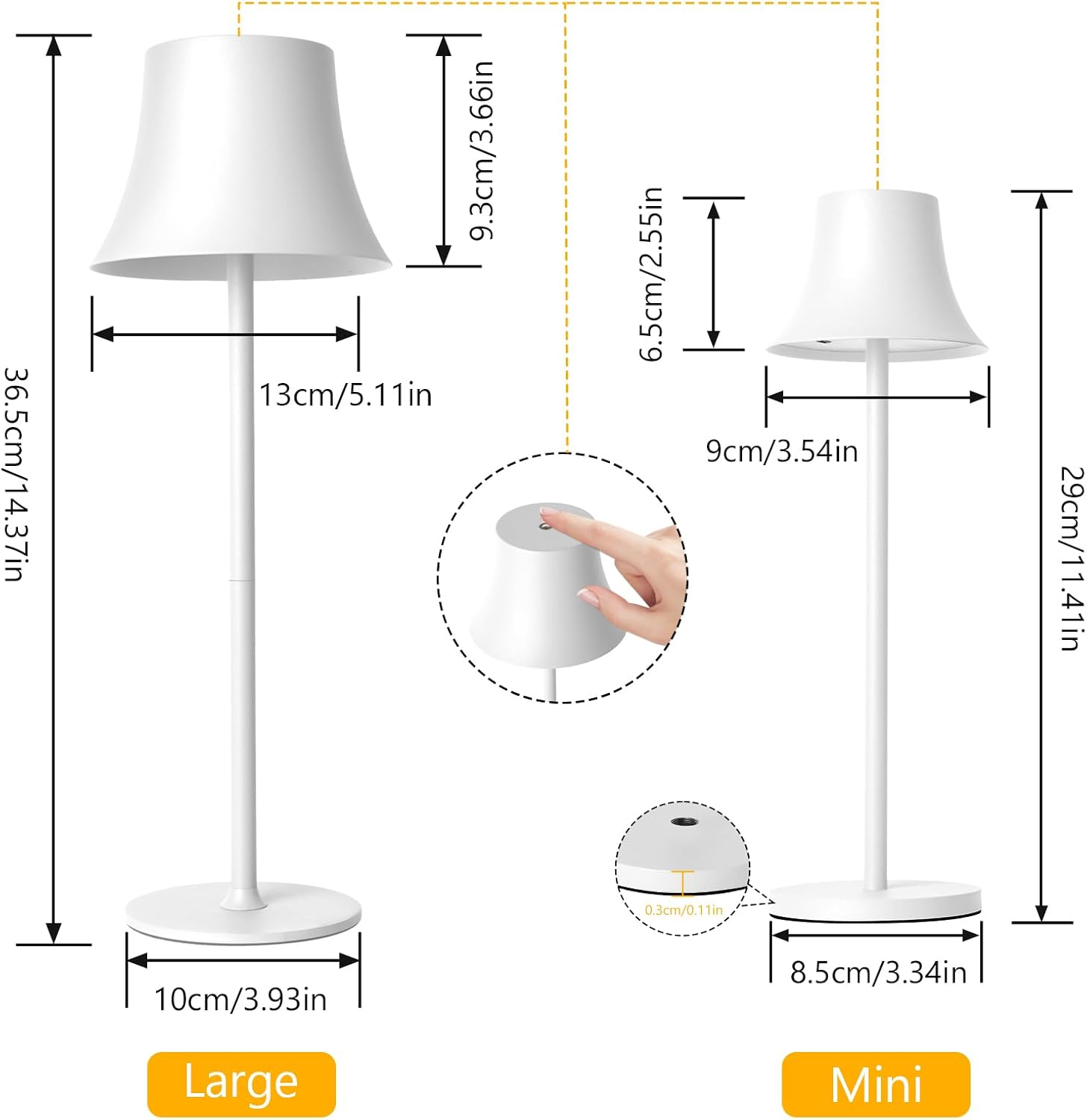 LED Table Lamp, Dimmable LED Battery Table Lamp Wireless, with 4000 Mah Battery, Rechargeable Table Lamp with USB, 3 Light Modes for Bedroom, Living Room, Dining Room, Bar, White Mini - Pack Of 1, White image number 5