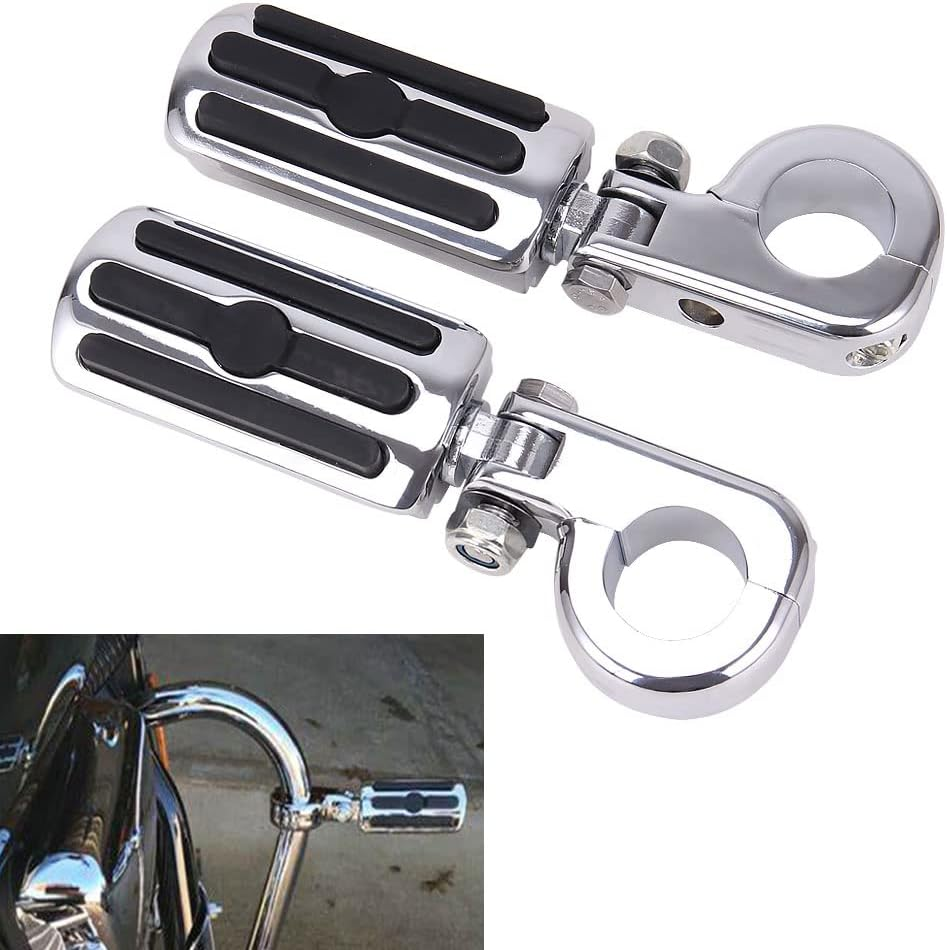 1-1/4" Motorcycle Foot Pegs for 1.25" Engine Guard Highway Pegs for Crash Bars Foot Pedal Bracket Clamp Compatible with Harley Touring Electra Road Glide Road King Street Glide Sportster 883 - 1" To 1/4" U-Clamp + Foot Pegs Chrome image number 7