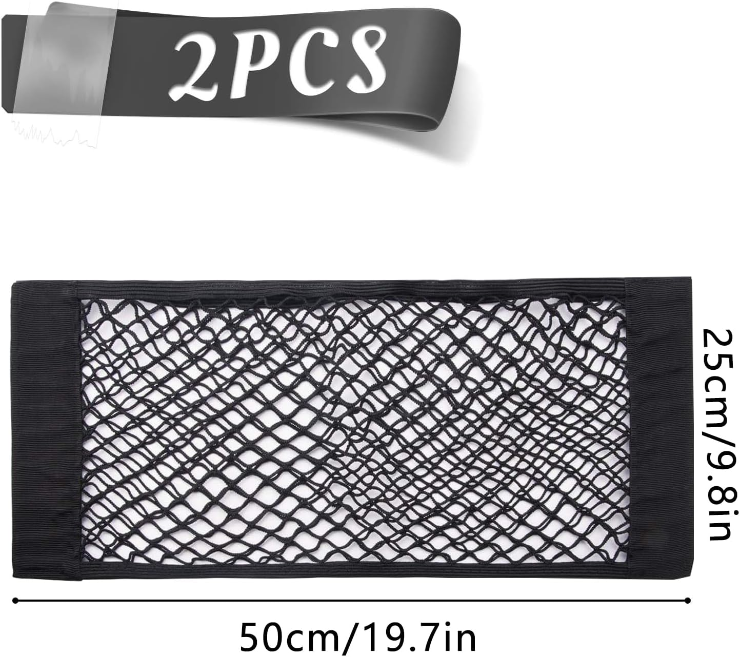 2 Pcs Universal Mesh Cargo Net, Stretchable Storage Net with Tape Stickers, Wall Sticker Organizer Pouch Bag, Car Trunk Storage Organizer Net for Car, SUV, RV (19.7 X 9.8Inch)