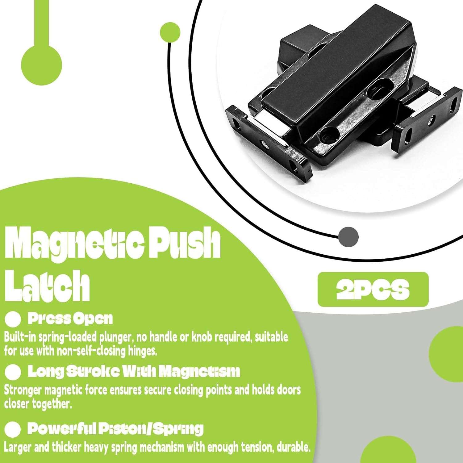 Hitefu 2PCS Magnetic Push Latches, Heavy Duty Magnetic Touch Latches, Push to Open Cabinet Catch Hardware for Large Doors Cabinet Cupboard Drawer Pop Out Latch(Black) image number 4